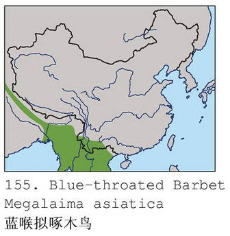 蓝喉拟啄木鸟的地理分布图
