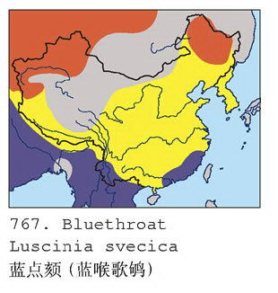 蓝喉歌鸲[蓝点颏]的地理分布图
