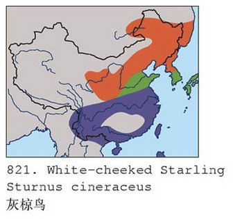 灰椋鸟的地理分布图