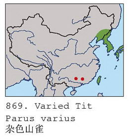 杂色山雀的地理分布图