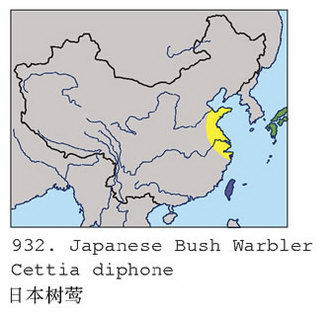日本树莺的地理分布图