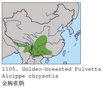 金胸雀鹛的地理分布图