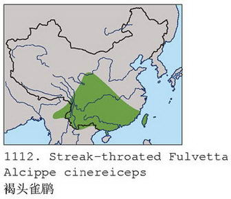 褐头雀鹛的地理分布图