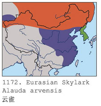 云雀的地理分布图